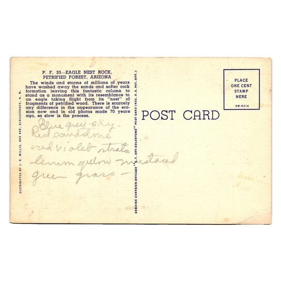 Eagle Nest Rock Petrified Forest AZ Colorful Vintage Postcard Genuine Curteich - Picture 2 of 2